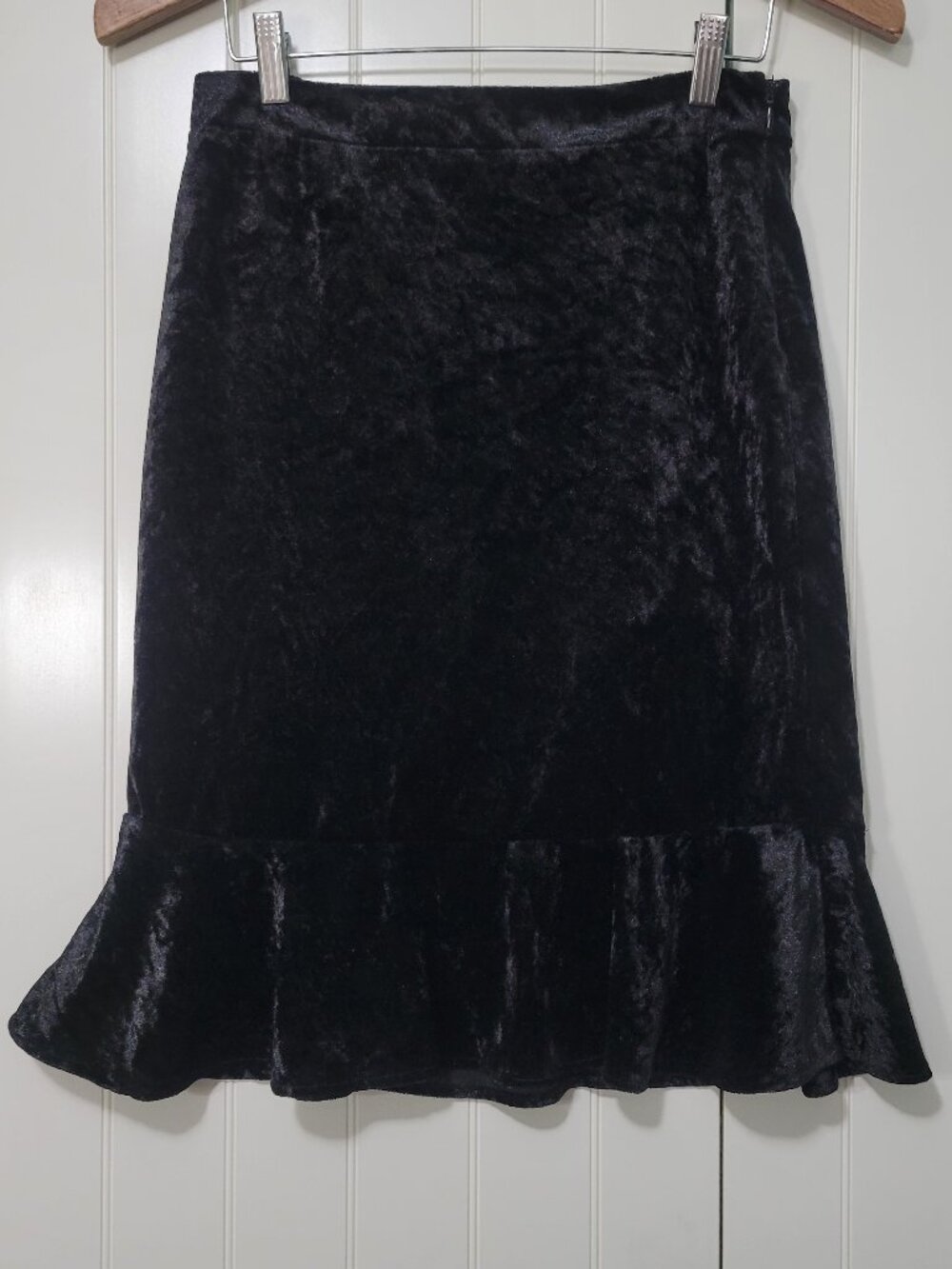 Whimsigoth Craft Practical Magic Witch Black Crushed Velvet Ruffle Hem Skirt